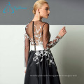 Lace Appliques Sashes Button Satin Tulle Long Sleeve Evening Dress